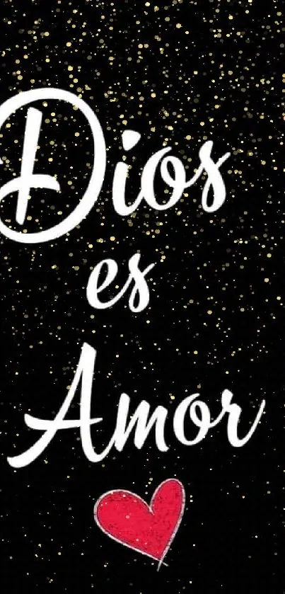 Dios es Amor wallpaper with red heart on black background.